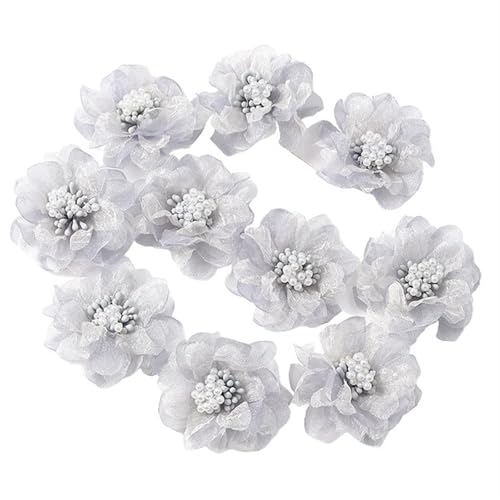 Chiffon Blumen 5Pcs Chiffon Künstliche Blumen Kopf Patches Zubehör for Kinder Mädchen Haarnadel Dekoration(GRAY) von Ayztantine