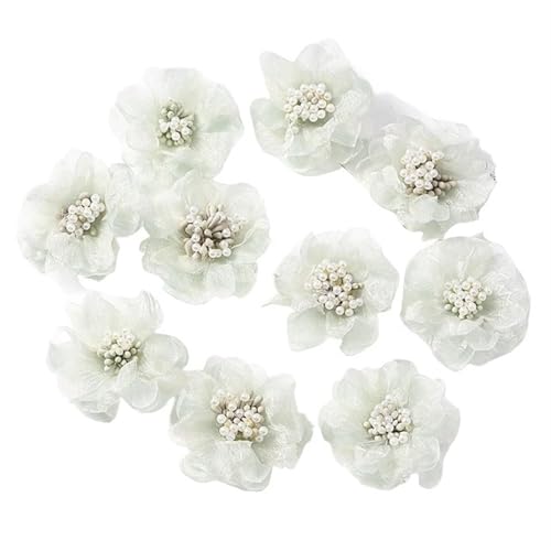Chiffon Blumen 5Pcs Chiffon Künstliche Blumen Kopf Patches Zubehör for Kinder Mädchen Haarnadel Dekoration(Light green) von Ayztantine