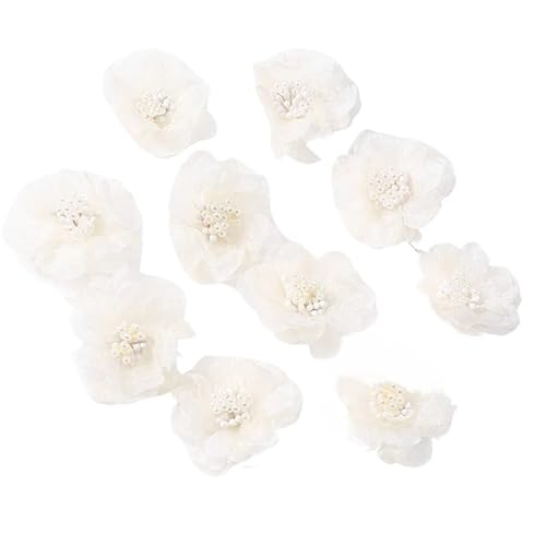 Chiffon Blumen 5Pcs Chiffon Künstliche Blumen Kopf Patches Zubehör for Kinder Mädchen Haarnadel Dekoration(WHITE) von Ayztantine