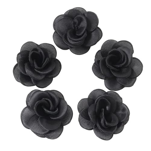 Chiffon Blumen 5Pcs Chiffon Stoff Blume for Home Zimmer Hochzeit Künstliche Blumen for Kleid Dekorationen(Black,10Pcs) von Ayztantine