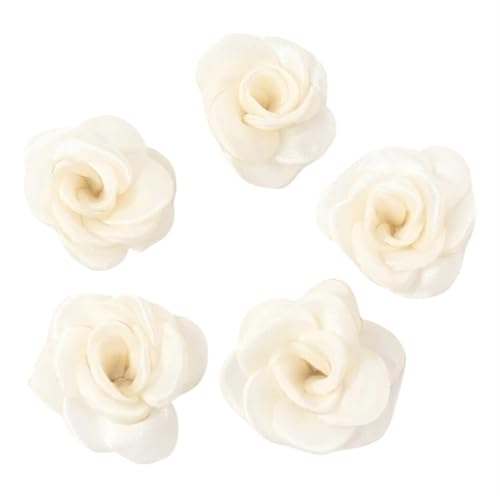 Chiffon Blumen 5Pcs Chiffon Stoff Blume for Home Zimmer Hochzeit Künstliche Blumen for Kleid Dekorationen(Milky White,5Pcs) von Ayztantine