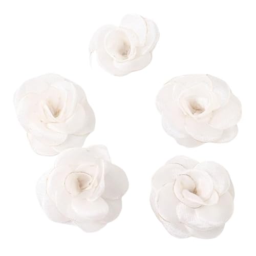 Chiffon Blumen 5Pcs Chiffon Stoff Blume for Home Zimmer Hochzeit Künstliche Blumen for Kleid Dekorationen(White,5Pcs) von Ayztantine
