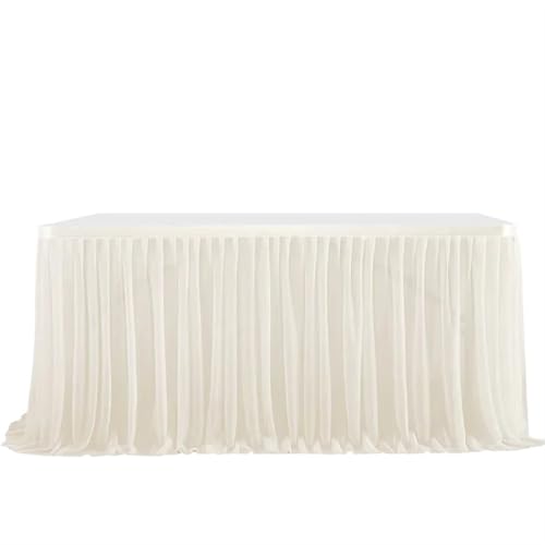 Tischdecke Hochzeit Party Tisch Rock Geburtstag Plissee Dessert Tischdecke Abdeckung Hochzeit Festliche Tisch Sockel Home Tisch Dekor für Partys Veranstaltungen, Hochzeiten, Bankette(White1,6FT 77x183 von Ayztantine