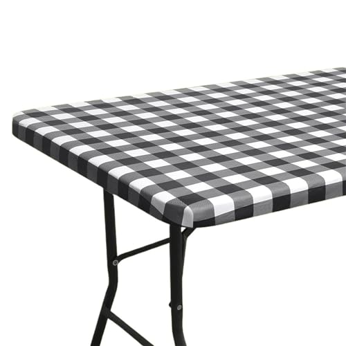 TischtüCher Outdoor Rechteckige Tischdecke, elastische, wasserdichte Tischdecken, angepasste Vinyl-Tischdecke for Zuhause, Party, Camping, Tischdecke im Freien(Black White,(76-183cm)Rectangle) von Ayztantine