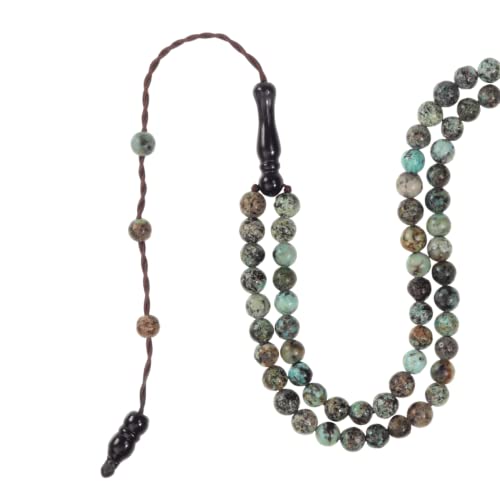 Tasbih Premium muslimische Gebetsperlen aus Natursteinperlen für die tägliche Misbaha und Meditation (4 mm (99 Perlen), afrikanisches Türkis, Himmelblau) von AzanClk