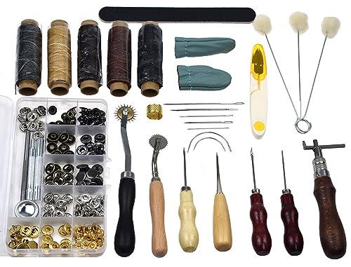 Azatemgo 28 Stück Leder Nähwerkzeug-Leder Werkzeuge Set-Leder Nähen Werkzeuge Set, verwendet für handwerkliche Näharbeiten, Lederreparatur und handgefertigte Bastelarbeiten von Azatemgo