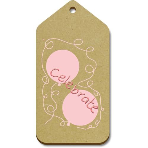 Azeeda 10 x Groß 'Feiern Sie mit rosa Luftballons ' Hölzerne Tags (TG00126747) von Azeeda