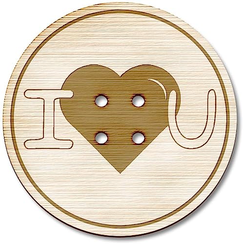 Azeeda 3 x 38mm 'Ich liebe dich' Groß Runde Holz Knopfe (BT00117737) von Azeeda