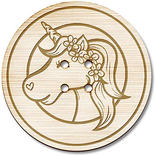 Azeeda 3 x 38mm 'Schönes Einhorn' Groß Runde Holz Knopfe (BT00103054) von Azeeda