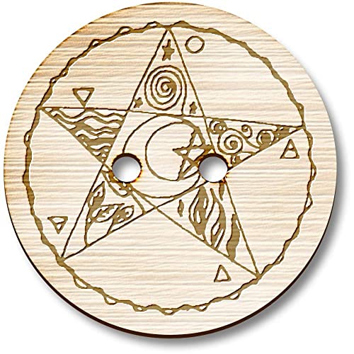 Azeeda 8 x 23mm 'Pentagramm mit Elementen' Runde Holz Knopfe (BT00115136) von Azeeda