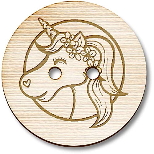 Azeeda 8 x 23mm 'Schönes Einhorn' Runde Holz Knopfe (BT00103053) von Azeeda
