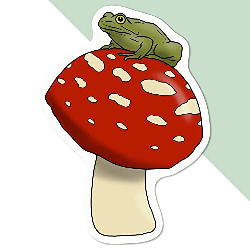 Azeeda Mittel 100mm 'Frosch auf Fliegenpilz' Permanente Aufkleber (DW00083941) von Azeeda