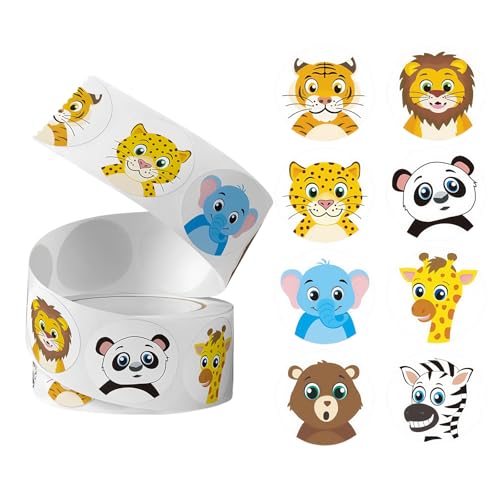 500 Stück Sticker Tiere - Kinder Sticker Rolle mit niedlichen Cartoon-Tieren, selbstklebende Belohnungsaufkleber für Schule & Kindergarten (Farbe E) von Azheeuiy