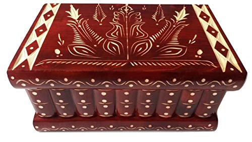 AZI Groß Puzzle Kasten Magische Schmuckschatulle Premium Treasure Geschenk sehr Big Box Handarbeit Fall geschnitzt Holz Aufbewahrung Brain Teaser (Rot) von Azi