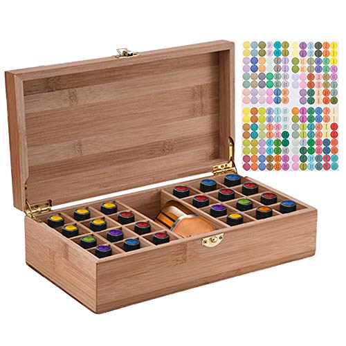 Gracelaza 25 Slots Ätherisches Öl Box aus Bambus - Bietet Platz für 5 10 15 ml ätherisches Öl-Flaschen - Ideales Aufbewahrungsbox Organisator für Ätherische Öle und Duftöle #1 von Azinol