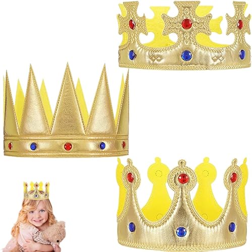 Azlanway Goldene Kostümkronen für Kinder und Erwachsene, 3 Stück, königliche Partyhüte, verstellbares Kostümzubehör für Geburtstag, Cosplay, Schule, Karneval, Halloween, Foto-Requisiten Azlanway Goldene Kostümkronen für Kinder und Erwachsene, 3 Stück, königliche Partyhüte, verstellbares Kostümzubehör für Geburtstag, Cosplay, Schule, Karneval, Halloween, Foto-Requisiten von Azlanway
