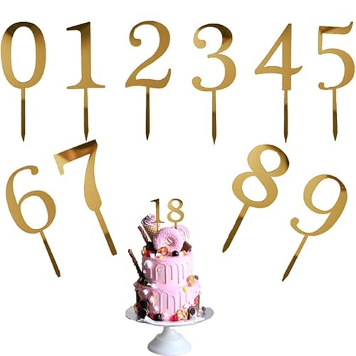 Azlanway Zahlen Cake Topper 0–9 aus Acryl, 10 Stück Tortendeko für Geburtstag, Kuchenstecker für Torten, Cupcakes, Party-Deko für Kinder Erwachsene Jubiläum Hochzeit Feier Dekoration von Azlanway