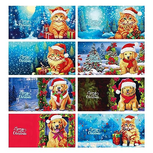 5D DIY Diamant Malerei Geburtstagskarten Kit, 8 Stücke Weihnachten Diamond Painting Set, Weihnachten Karten DIY Diamant Painting Malerei Geschenkkarte Handgefertigte Grußkarten Handwerk Grußkarte von Aznever