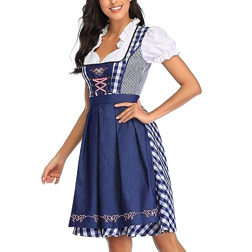 Aznever Deutsches Kleid - Kariertes Oktoberfest-Kostüm Dirndl-Kleider Damen | Traditionelles Bier-Karneval-Outfit, bayerisches Cosplay für Party-Halloween-Kostüm von Aznever