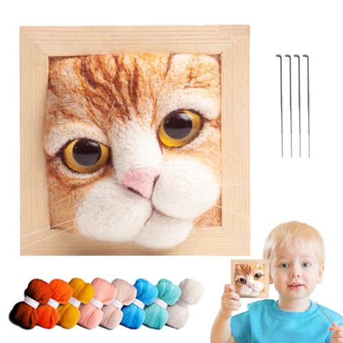 Aznever Nadelfilz-Sets für Anfänger,Wollfilz-Set Katze,Dekorativer Katzenkopf Filzen Basteln für Kinder | Tier-Katzen-Handwerksfilzset mit Schritt-für-Schritt-Anleitung, hübsches Katzendekor von Aznever