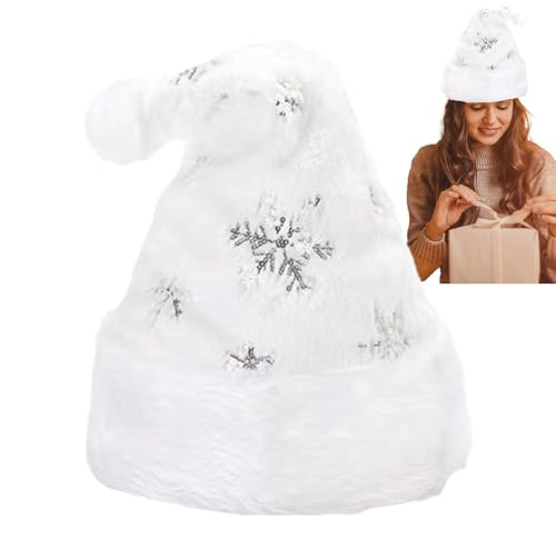 Aznever Plüsch-Weihnachtsmütze, Weihnachtsmütze für Erwachsene - Unisex-Kopfbedeckung mit funkelndem Schneeflockenmuster,Flauschige Kopfbedeckung, weiche, gemütliche Weihnachtsmütze für Erwachsene Aznever Plüsch-Weihnachtsmütze, Weihnachtsmütze für Erwachsene - Unisex-Kopfbedeckung mit funkelndem Schneeflockenmuster,Flauschige Kopfbedeckung, weiche, gemütliche Weihnachtsmütze für Erwachsene von Aznever