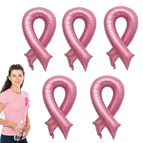 Brustkrebs-Bandballons,Brustkrebs-Band-Partybevorzugungsballons 5 Stück - Rosa Accessoires zur Aufklärung über Brustkrebs, 91,4 cm große Brustkrebs-Dekorationen, rosa für die Brust Aznever von Aznever