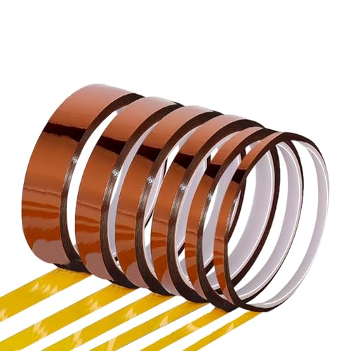 6 Rollen 0.4/0.6/0.8/1/ 1.2/ 2cmX10m Hohen Temperaturen Hitzebeständig Klebeband, Polyimid Kapton Tape Film Klebeband, Hochtemperatur Band, Elektronik Isolierband für 3D-Druck Sublimations Löten (B) von Azonelife