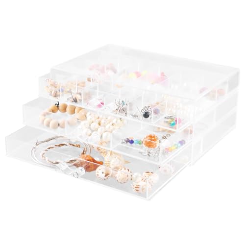 Azonelife Acryl Schmuckschatulle mit 3 Schubladen Ohrring Aufbewahrungs Schmuckkästchen für Damen, Schmuckschatulle Mädchen Ohrringe Aufbewahrung, Schmuck Organizer für Ohrringe Ringe Halsketten von Azonelife