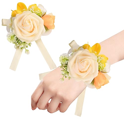 Blumenarmband Hochzeit Handgelenk Corsage Rosen Blumen Armband, Rose Flower Corsage, Brautjungfer Braut Handgelenk Blumen Ansteckblume Künstliche für Hochzeiten, Abschlussbälle, Partys, 1 Stück von Azonelife