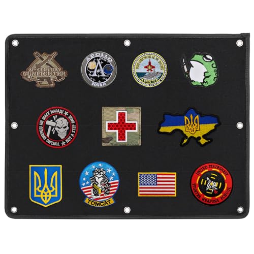 Klett Patch Board, Patch Klett Mit Ösen, Military Patch Display, Faltbar Wand Klettfläche, Klettband für Embleme, Souvenirs oder Sammelabzeichen - Schwarz (80 x 75 cm) von Azonelife