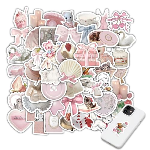 AzureRay 120 Stück Y2K Sticker Set，Ästhetische Aufkleber Rosa Schleife, Cute Sticker Aesthetic für Wasserflasche, Laptop, Tagebuch, Kinder, Erwachsene, Wasserdicht von AzureRay