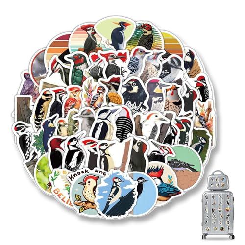 AzureRay 60 Stück Specht Aufkleber,Wasserdichte Vinyl Sticker mit Niedlichen Vogel Motiven, Perfekt für Gitarre, Fahrrad, Ästhetische Tiere Aufkleber von AzureRay