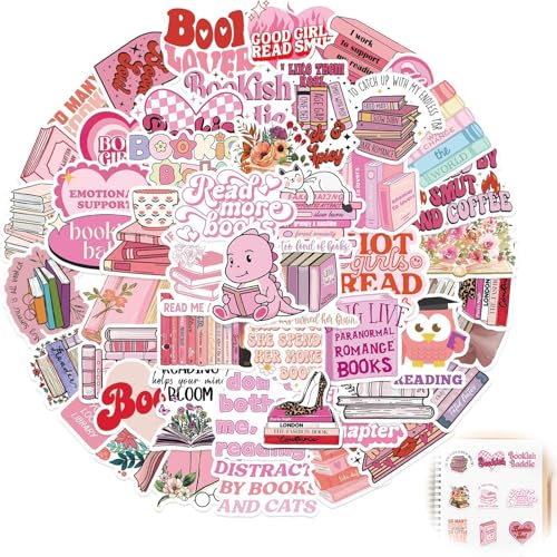 AzureRay Hochwertiges Bookish Sticker-Set – 50 süße wasserfeste Aufkleber für E-Reader & Laptop | Rosa Kawaii Graffiti-Design von AzureRay