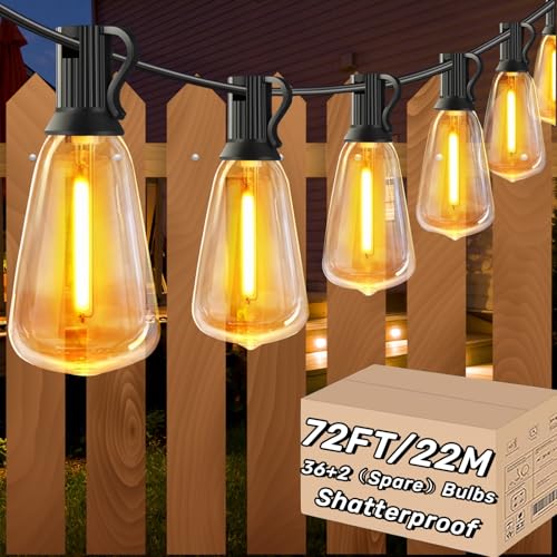 AzureStar 22M Lichterkette Außen Strom Verlängerbar LED Lichterkette Outdoor Glühbirnen mit 36+2 IP44 Wasserdichte 2700K ST38 72FT Erweiterbar Lichterkette Draussen für Garten,Bäume,Terrasse,Hochzei von AzureStar