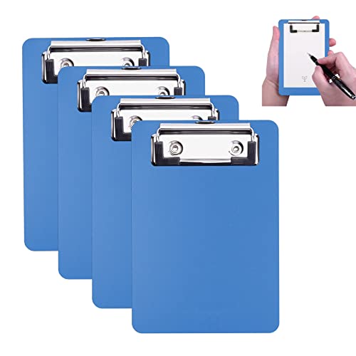 AZWOOD Mini-Klemmbrett, 10 x 15cm Kunststoff-Klemmbrett, Kleine Klemmbretter mit Stifthalter für Notizblöcke, Quittungen, Taschenlisten (Blau, 4 Stück) von Azwood