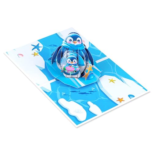 3D-Pinguin-Popup-Karte für Geburtstag, Muttertag, Valentinstag, Dankeschön, mit Umschlag und abnehmbarem Notiz-Set von Azxcvbnm