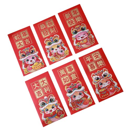 Papiertüte, Motiv: Neujahrsrötungen, Cartoon-Schlangenjahr, multifunktional, chinesische Tierkreiszeichen, Geldbeutel, 6 Stück von Azxcvbnm