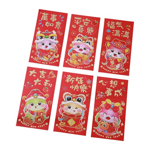 Papiertüte, Motiv: Neujahrsrötungen, Cartoon-Schlangenjahr, multifunktional, chinesische Tierkreiszeichen, Geldbeutel, 6 Stück von Azxcvbnm
