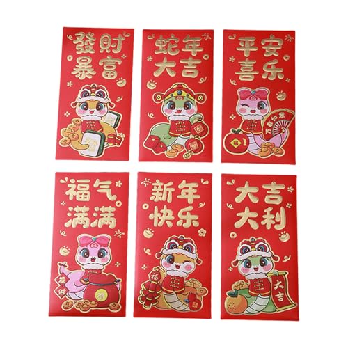 Papiertüte, Motiv: Neujahrsrötungen, Cartoon-Schlangenjahr, multifunktional, chinesische Tierkreiszeichen, Geldbeutel, 6 Stück von Azxcvbnm