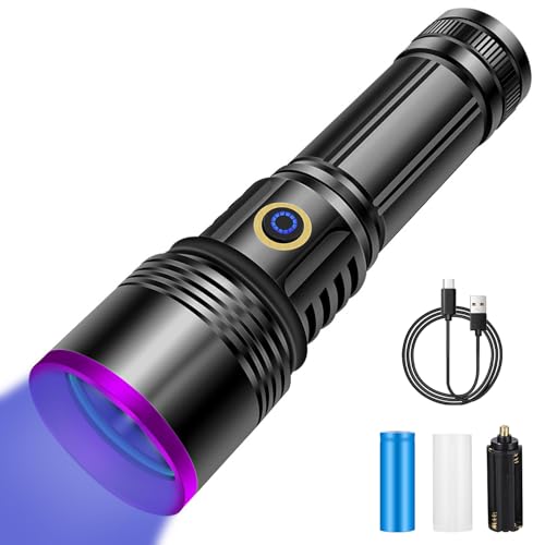 Azyvum UV Taschenlampe 20W,USB Aufladbar Schwarzlicht Taschenlampe,365nm UV Lampe Für Bernstein,Epoxidharz,Erkennung von Haustierurin,Mineralien,Reisen,Flecken für Hunde und Katzen von Azyvum