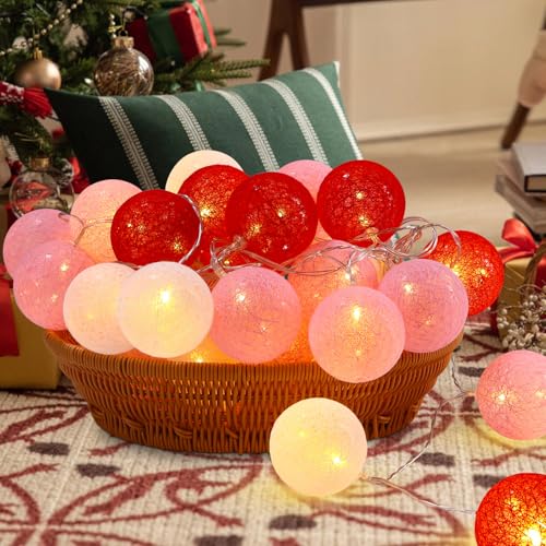 LED Lichterkette Baumwollkugeln mit USB Stecker, 6m 40er Cotton Ball Lichterketten Kugeln Nachtlicht für Weihnachten, Hochzeit, Party, Zimmer, Wohnheim, Innen Deko Party Deko-Pink von Azyvum