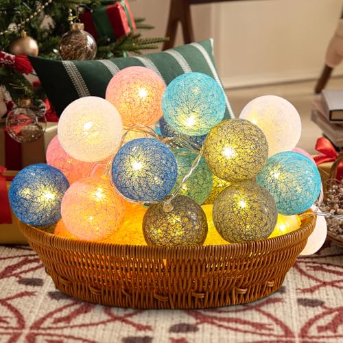 LED Lichterkette Baumwollkugeln mit USB Stecker, 6m 40er Cotton Ball Lichterketten Kugeln Nachtlicht für Weihnachten, Hochzeit, Party, Zimmer, Wohnheim, Innen Deko Party Deko-macaron LED Lichterkette Baumwollkugeln mit USB Stecker, 6m 40er Cotton Ball Lichterketten Kugeln Nachtlicht für Weihnachten, Hochzeit, Party, Zimmer, Wohnheim, Innen Deko Party Deko-macaron von Azyvum
