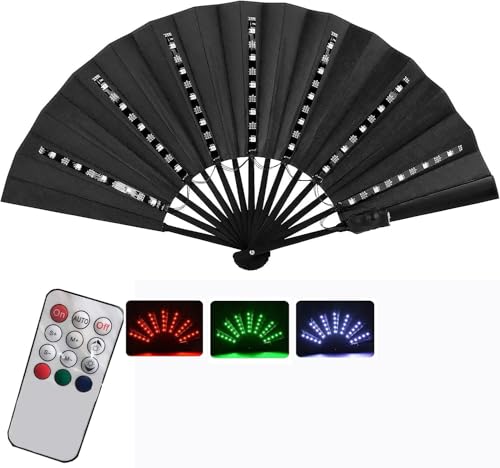 Faltbarer LED-Fächer, dreifarbig, für Partys, Festivals, Diskotheken und Musikkonzerte (Schwarz dreifarbig) von B BachVibes