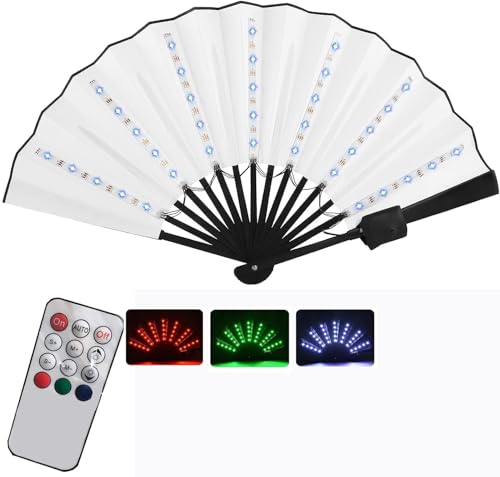 Faltbarer LED-Fächer, dreifarbig, für Partys, Festivals, Diskotheken und Musikkonzerte (weiß dreifarbig) von B BachVibes