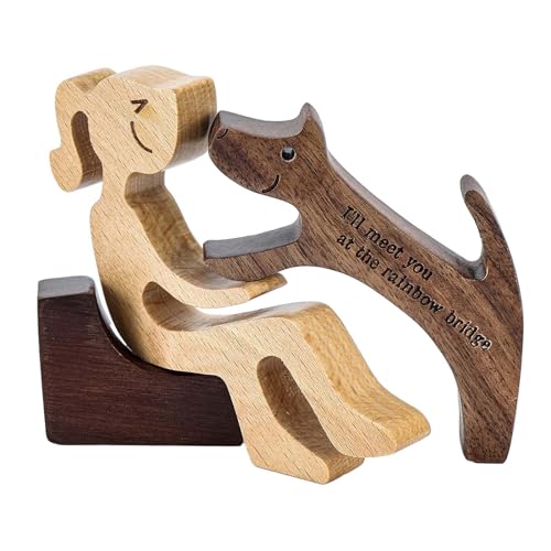 B Baosity Holzfigur Mensch Und Hund Als Handgefertigte Skulptur Und Kunsthandwerk Ornament Die Besondere Bindung Zum Tier Darstellt für Freunde Als Schreibt, Stil c von B Baosity