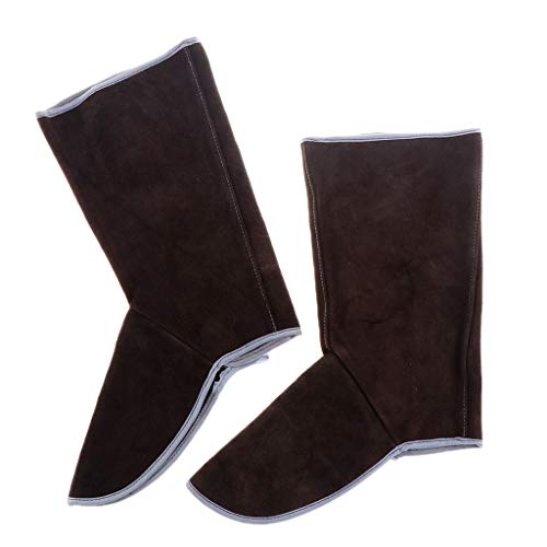 Schweißer Gamaschen Lange Rindsleder Schweißer Schutz Schuhe Füße Cover Welder feuerhemmend - Braun von B Blesiya