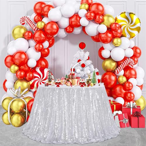 B-COOL Pailletten Silber Tischdecke Hochzeit Party:120 Zoll Runde Tischdecke Glitzer Tischdecke für Feiertagszeremonie Dekorationen von B-COOL