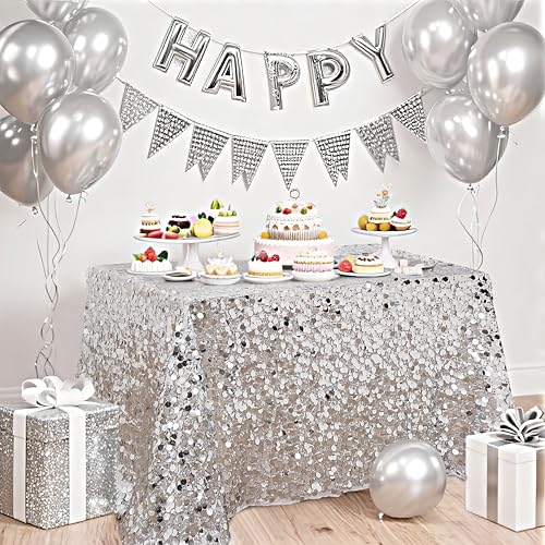 Rechteckige Glitzer-Pailletten-Tischdecke: Silberfarbene Pailletten-Tischdecke, 127 x 250 cm, für Hochzeit, Geburtstag, Party, Babyparty, Brautparty Rechteckige Glitzer-Pailletten-Tischdecke: Silberfarbene Pailletten-Tischdecke, 127 x 250 cm, für Hochzeit, Geburtstag, Party, Babyparty, Brautparty von B-COOL