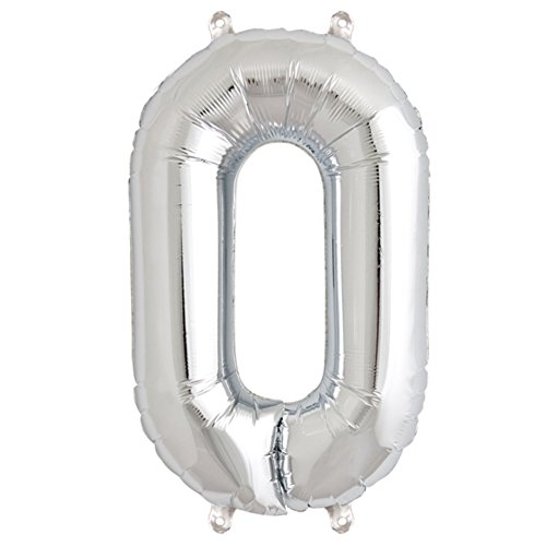 ballonfritz® Ballon Zahl 0 in Silber - XXL 40"/102cm - Folienballons für Luft oder Helium als Geburtstag, Jubiläum, Hochzeit oder Abschluss Geschenk, Party Dekoration oder Überraschung von ballonfritz