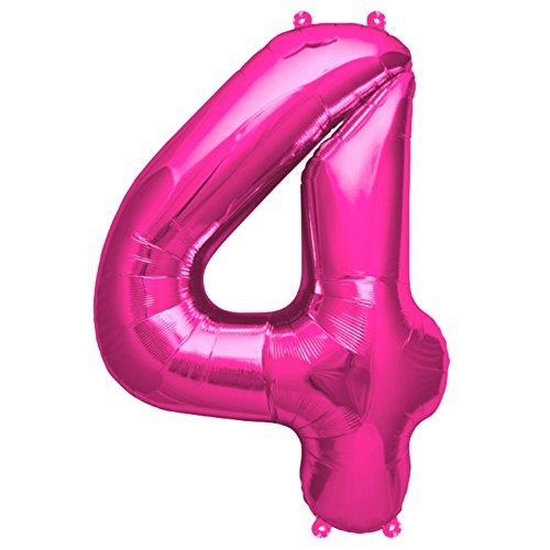 ballonfritz® Ballon Zahl 4 in Pink - XXL 40"/102cm - Folienballons für Luft oder Helium als Geburtstag, Jubiläum, Hochzeit oder Abschluss Geschenk, Party Dekoration oder Überraschung von ballonfritz